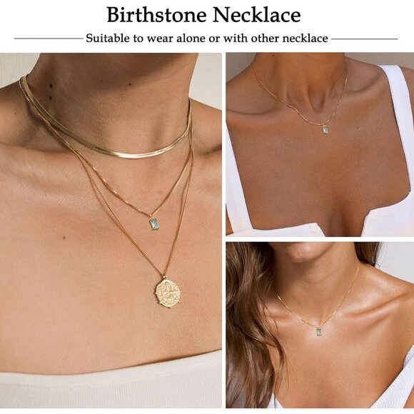 Women Aquamarine Emerald Birthstone Gold Blue Green Cubic Zirconia Pendant Gift - Picture 6 of 9